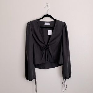 Urban Outfitters Black Open Tie Front Top